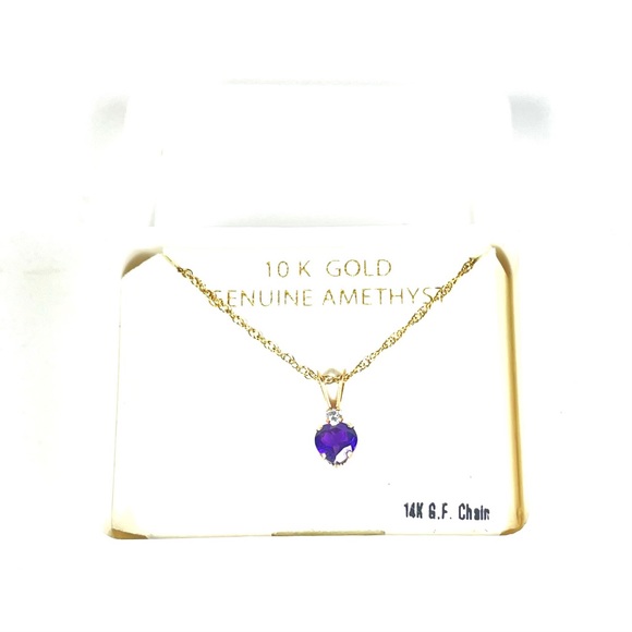 Accessories - 14 KT Yellow Gold Amethyst Heart Necklace.